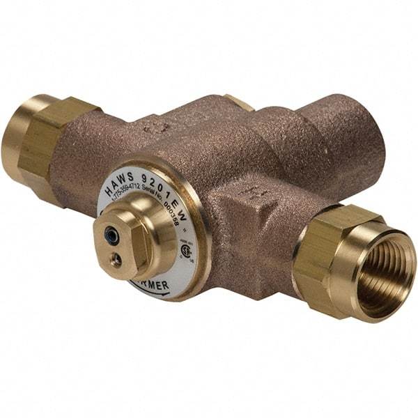 Haws - 1/2" Inlet, 2-5/8" Long x 6-1/8" Wide x 5-1/4" High, Brass Plumbed Wash Station Tempering Valve - Compatible with Combination Drench Shower & Eye/Face Wash Stations - Benchmark Tooling