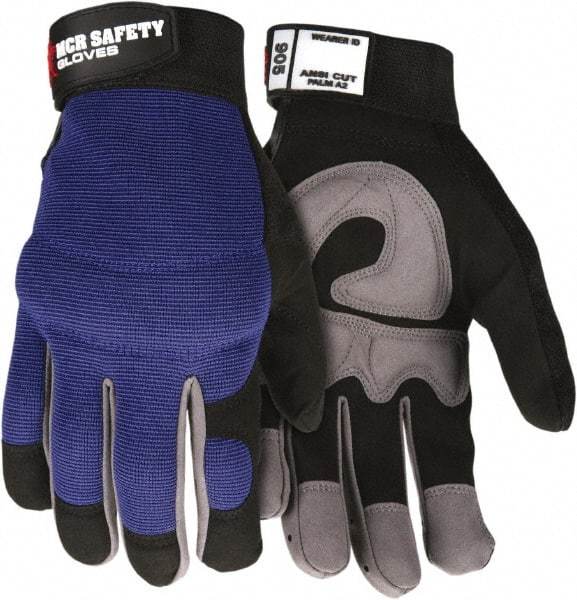 MCR Safety - Size L Synthetic Blend General Protection Work Gloves - For Work & Driver, Uncoated, Hook & Loop Cuff, Black/Blue, Paired - Benchmark Tooling