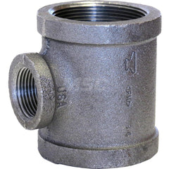 Black Tee: 1-1/4 x 1 x 1/2″, 150 psi, Threaded Malleable Iron, Galvanized Finish, Class 150