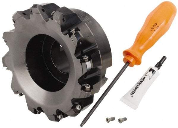 Kennametal - 5" Cut Diam, 1-1/2" Arbor Hole, 4.45mm Max Depth of Cut, 30° Indexable Chamfer & Angle Face Mill - 12 Inserts, HNGJ 0604... Insert, Right Hand Cut, 12 Flutes, Through Coolant, Series Dodeka Mini HD - Benchmark Tooling