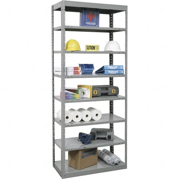 Hallowell - 8 Shelf Starter Heavy-Duty Open Steel Shelving - 800 Lb Capacity, 36" Wide x 87" High x 24" Deep, Gray - Benchmark Tooling