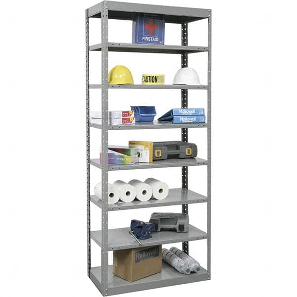 Hallowell - 8 Shelf Starter Heavy-Duty Open Steel Shelving - 800 Lb Capacity, 36" Wide x 87" High x 12" Deep, Gray - Benchmark Tooling
