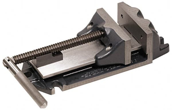 Cardinal Tool - 7" Jaw Opening Capacity x 2" Throat Depth, Horizontal Drill Press Vise - 6" Wide x 2" High Jaw, Stationary Base, Rapid Action, 17" OAL x 3-7/8" Overall Height, Steel - Benchmark Tooling