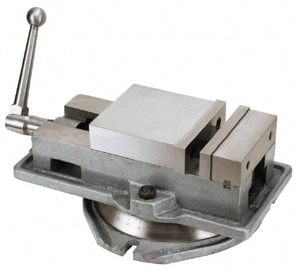 Interstate - 6" Jaw Width, 6" Jaw Opening Capacity, Horizontal Swivel Machine Vise - Manual Operation, 6,613 Lb Capacity, 1 Station, 19-1/8" Long x 6-7/32" High x 1-3/4" Deep, 1-1/2" Jaw Height - Benchmark Tooling