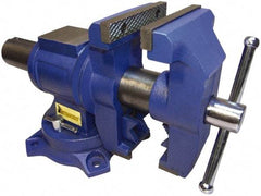 Interstate - 5" Jaw Width x 4-15/16" Jaw Opening Capacity, 2.64" Throat Depth, Bench & Pipe Combination Vise - 19/32 to 2.52" Pipe Capacity, Swivel Base, Bolt Down Attachment, Cast Iron - Benchmark Tooling