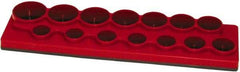 Made in USA - 12 Piece Capacity Magnetic Shallow Socket Holder - 1/2" Drive, Red - Benchmark Tooling
