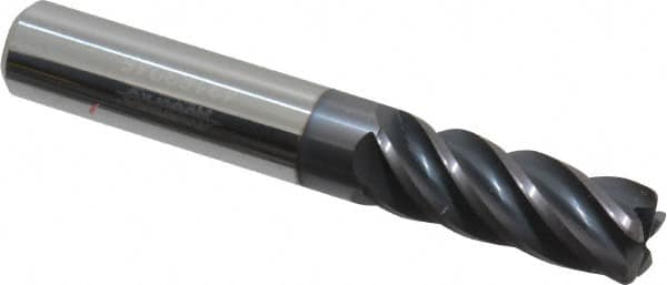 Accupro - 3/8", 5 Flute, Single End, Solid Carbide, 0.045" Corner Radius End Mill - 2-1/2" OAL, Right Hand Flute, 1" LOC, Right Hand Cut - Benchmark Tooling