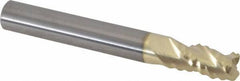 Accupro - 1/4" Diam, Coarse Pitch, 3/8" LOC, 3 Flute Solid Carbide 0.045" Corner Radius Roughing End Mill - ZrN Finish, 2" OAL, 1/4" Shank Diam, Single End, Centercutting, 30° Helix - Benchmark Tooling