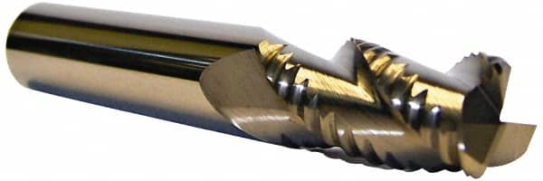 Accupro - 5/16" Diam, Coarse Pitch, 3/4" LOC, 3 Flute Solid Carbide 0.045" Corner Radius Roughing End Mill - Uncoated, 2-1/2" OAL, 5/16" Shank Diam, Single End, Centercutting, 30° Helix - Benchmark Tooling