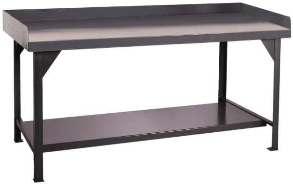 Durham - 72 Wide x 30" Deep x 35" High, Cold-Rolled Steel Workbench with Lower Shelf - Flat Top, Rounded Edge, Fixed Legs With Pre-Drill Holes for Anchoring - Benchmark Tooling