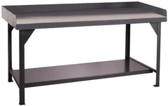 Durham - 60 Wide x 30" Deep x 35" High, Cold-Rolled Steel Workbench with Lower Shelf - Flat Top, Rounded Edge, Fixed Legs With Pre-Drill Holes for Anchoring - Benchmark Tooling