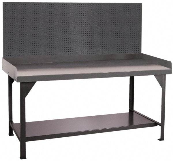 Durham - 60 Wide x 30" Deep x 47" High, Cold-Rolled Steel Workbench with Pegboard - Flat Top, Rounded Edge, Fixed Legs With Pre-Drill Holes for Anchoring - Benchmark Tooling