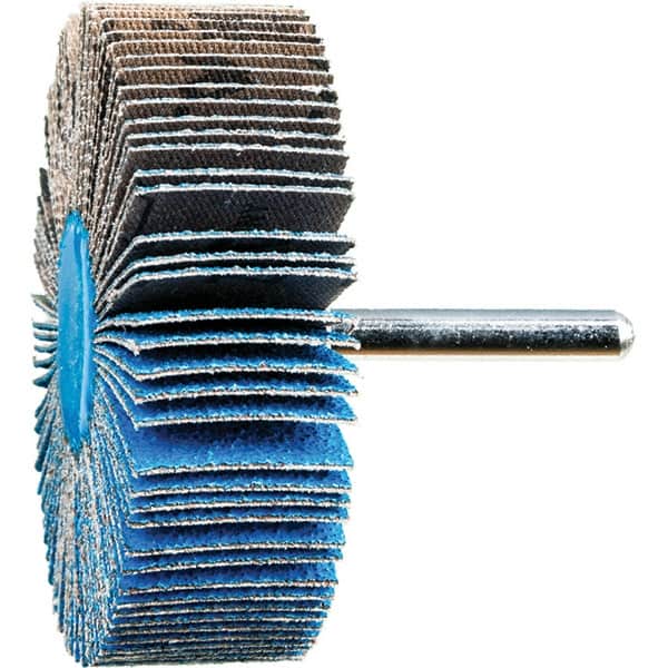 PFERD - 3" Diam x 1" Face Width, Aluminum Oxide Coated Mounted Flap Wheel - 1/4" Shank Mount, 60 Grit, 20,000 Max RPM - Benchmark Tooling