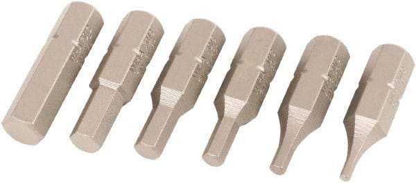 Wiha - 6 Piece, 1/4" Drive Screwdriver Insert Bit Set - 1/16 to 3/16" Hex - Benchmark Tooling
