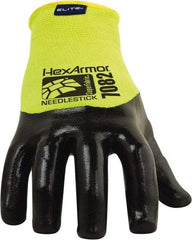 HexArmor - Size L (9), ANSI Cut Lvl A9, Puncture Lvl 4, PVC Coated Cut & Puncture Resistant Gloves - 9" Long, Palm, Fingers & Knuckles Coated, SuperFabric Lining, Knit Wrist, Hi-Vis Yellow/Black, Paired - Benchmark Tooling