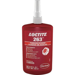 Loctite - 250 mL Bottle, Red, High Strength Liquid Threadlocker - Series 263, 24 hr Full Cure Time, Hand Tool, Heat Removal - Benchmark Tooling