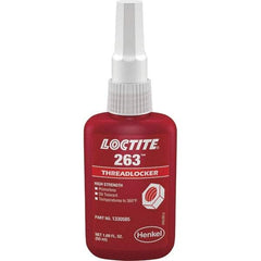 Loctite - 50 mL Bottle, Red, High Strength Liquid Threadlocker - Series 263, 24 hr Full Cure Time, Hand Tool, Heat Removal - Benchmark Tooling