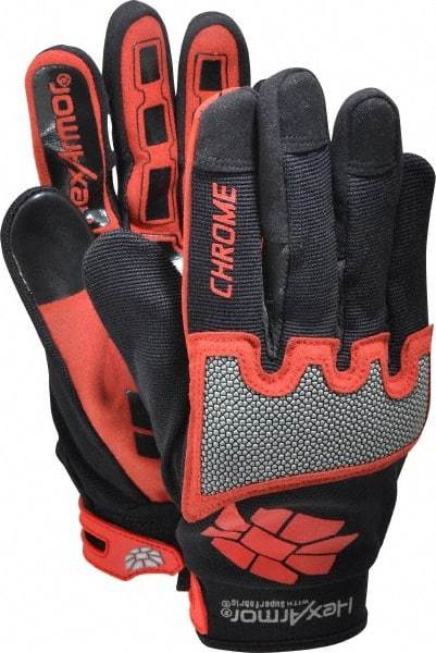 HexArmor - Size XL (10), ANSI Cut Lvl A8, Puncture Lvl 2, Synthetic Leather Cut Resistant Gloves - Hook & Loop Cuff, Black/Red, Paired - Benchmark Tooling