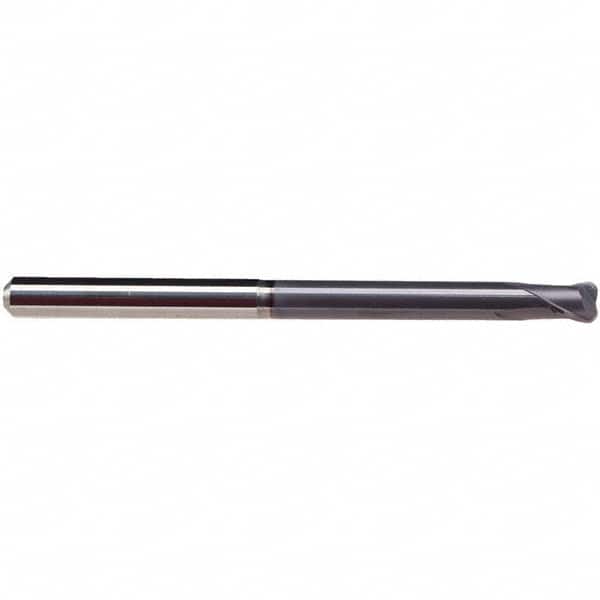 Emuge - 4mm Diam, 4mm LOC, 2 Flute Solid Carbide Roughing & Finishing End Mill - TiAlN Finish, 80mm OAL, 6mm Shank Diam, Cylindrical Shank, 30° Helix, Extra Long Length - Benchmark Tooling
