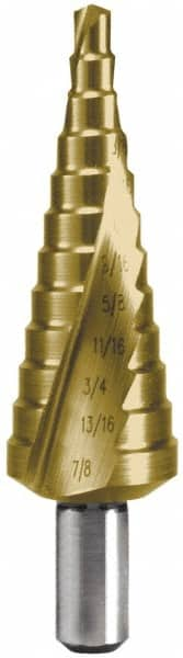 Hertel - 9 Hole Sizes, 1/4 to 3/4" Hole Diam High Speed Steel Step Drill Bit - Benchmark Tooling