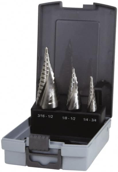 Hertel - 1/8 to 3/4", 118° Point, Bright Finish, High Speed Steel Step Drill Bit Set - Benchmark Tooling