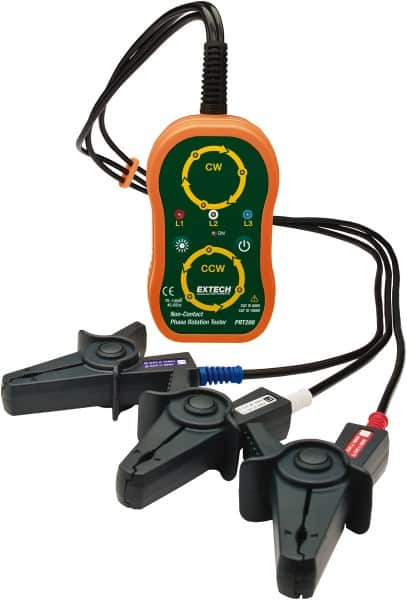 Extech - 3 Phase, 75 to 1,000 VAC, 45 to 65 Hz, 14 to 122°F, LED Display Phase Rotation Tester - AA, Includes (4) AA Batteries, Pouch Case, Test Leads with Large Color-Coded Alligator Clips, CAT III 600 V, CE, EN 61010-1 - Benchmark Tooling