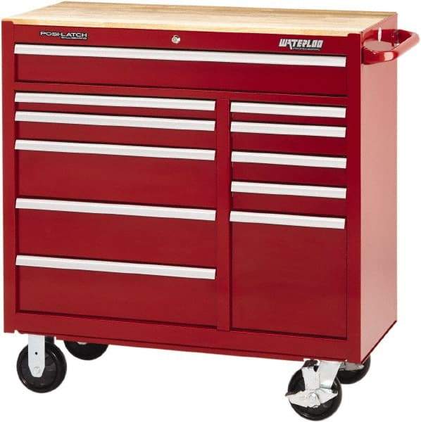 Waterloo - 11 Drawer 3,500 Lb Capacity Steel Tool Roller Cabinet - 41-1/4" Wide x 42-1/4" High x 18" Deep, Ball Bearing Drawer Slides, Red - Benchmark Tooling