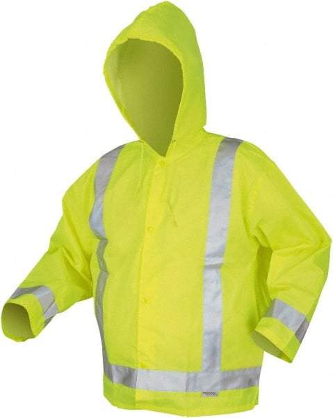 MCR Safety - Size S, Lime, Rain Jacket - Attached Hood - Benchmark Tooling