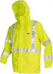 MCR Safety - Size L, Lime, Rain Jacket - 2 Pockets, Rollaway Hood - Benchmark Tooling