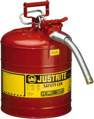 Justrite - 5 Gal Galvanized Steel Type II Safety Can - 17-1/2" High x 11-3/4" Diam, Red with Yellow - Benchmark Tooling