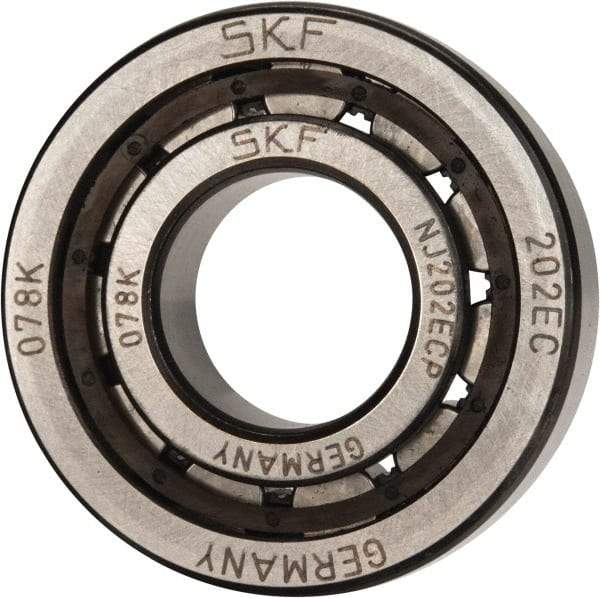 SKF - 15mm Bore Diam, 35mm Outside Diam, 11mm Wide Cylindrical Roller Bearing - 12,500 N Dynamic Capacity, 10,200 Lbs. Static Capacity - Benchmark Tooling