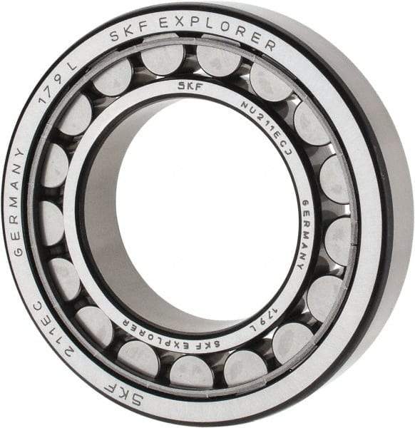 SKF - 55mm Bore Diam, 100mm Outside Diam, 21mm Wide Cylindrical Roller Bearing - 84,200 N Dynamic Capacity, 95,000 Lbs. Static Capacity - Benchmark Tooling