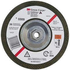 3M - 36 Grit, 7" Wheel Diam, 1/4" Wheel Thickness, Type 27 Depressed Center Wheel - Ceramic, 8,600 Max RPM, Compatible with Angle Grinder - Benchmark Tooling