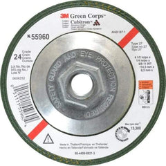 3M - 24 Grit, 4-1/2" Wheel Diam, 1/4" Wheel Thickness, Type 27 Depressed Center Wheel - Ceramic, 13,300 Max RPM, Compatible with Angle Grinder - Benchmark Tooling