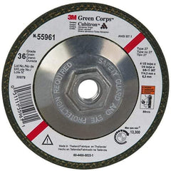3M - 36 Grit, 4-1/2" Wheel Diam, 1/4" Wheel Thickness, Type 27 Depressed Center Wheel - Ceramic, 13,300 Max RPM, Compatible with Angle Grinder - Benchmark Tooling