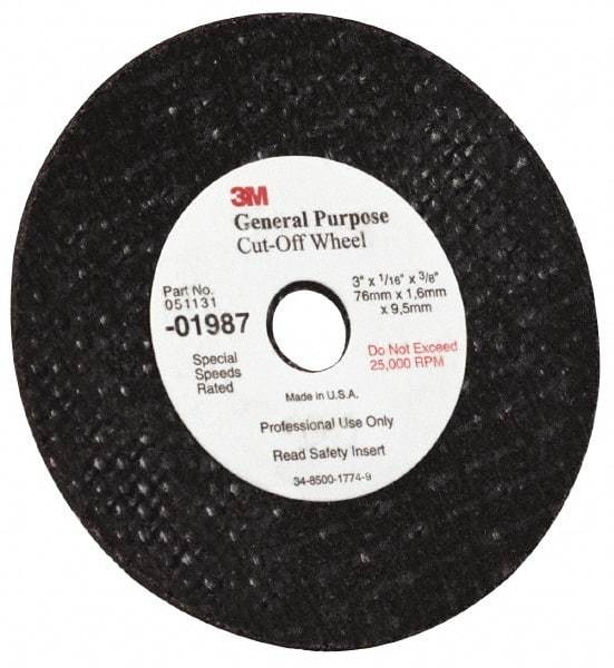3M - 6" Aluminum Oxide Cutoff Wheel - 0.045" Thick, 7/8" Arbor, 10,200 Max RPM, Use with Angle Grinders - Benchmark Tooling