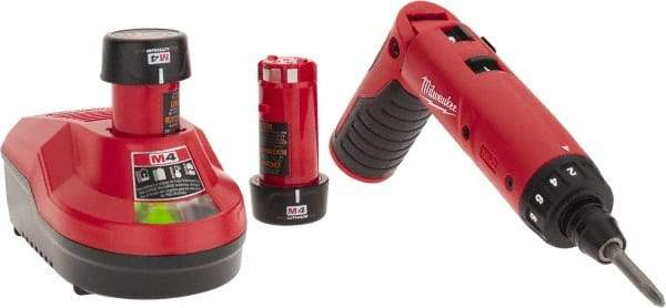 Milwaukee Tool - 4 Volts, Lithium-Ion Battery, Swivel Handle Cordless Screwdriver - 200, 600 RPM, 44 Inch/Lbs. Torque - Benchmark Tooling