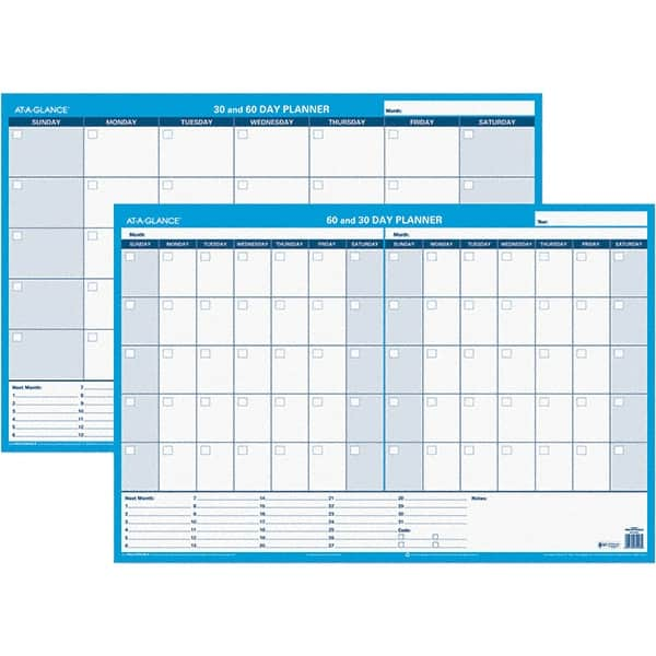 AT-A-GLANCE - 1 Sheet, 36 x 24", Erasable Wall Calendar - White & Blue - Benchmark Tooling