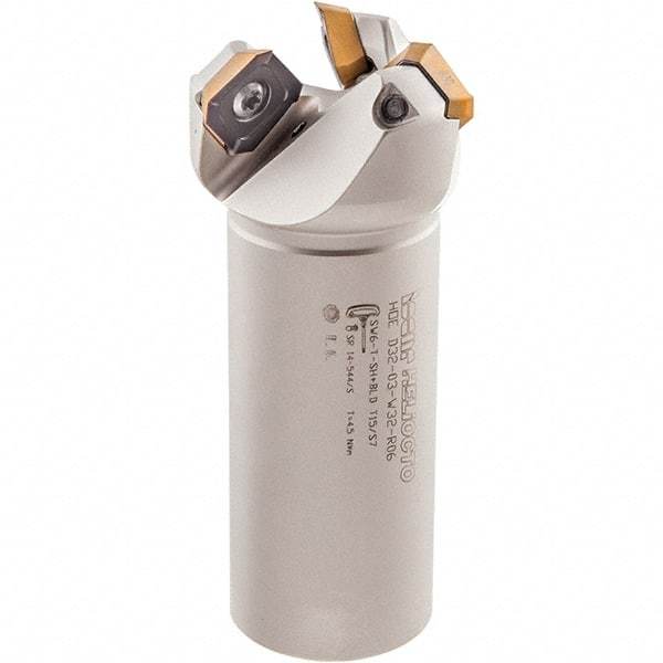 Iscar - 42° Lead Angle, 2.37" Max Cut Diam, 2" Min Cut Diam, 0.1" Max Depth of Cut, Indexable Chamfer and Angle End Mill - 4 Inserts, OECR, OEMT, OEMW-AETN, REMT, SEMT Insert Style, 4-1/2" Overall Length, Through Coolant, Weldon Flat - Benchmark Tooling