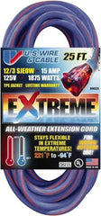 Value Collection - 25', 12/3 Gauge/Conductors, Blue/Pink Indoor & Outdoor Extension Cord - 1 Receptacle, 15 Amps, 125 Volts, UL SJEOW, NEMA 5-15P - Benchmark Tooling