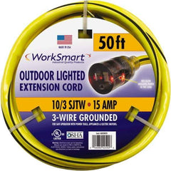 Value Collection - 50', 10/3 Gauge/Conductors, Yellow/Black Outdoor Extension Cord - 1 Receptacle, 15 Amps, UL SJTW, NEMA 5-15P - Benchmark Tooling