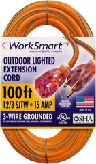 Value Collection - 100', 12/3 Gauge/Conductors, Orange/Blue Outdoor Extension Cord - 1 Receptacle, 15 Amps, UL SJTW, NEMA 5-15P - Benchmark Tooling