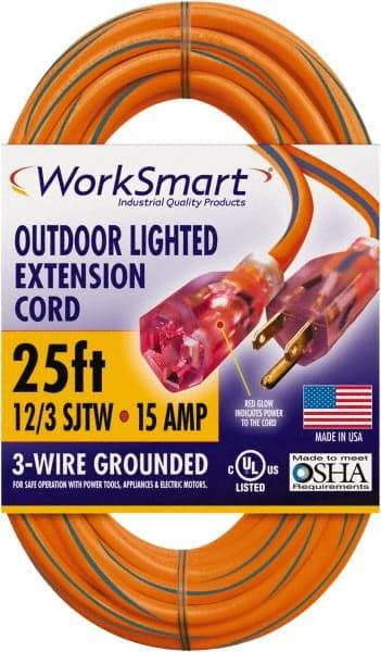 Value Collection - 25', 12/3 Gauge/Conductors, Orange/Blue Outdoor Extension Cord - 1 Receptacle, 15 Amps, UL SJTW, NEMA 5-15P - Benchmark Tooling
