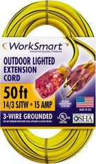 Value Collection - 50', 14/3 Gauge/Conductors, Yellow/Black Outdoor Extension Cord - 1 Receptacle, 15 Amps, UL SJTW, NEMA 5-15P - Benchmark Tooling