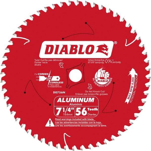 Freud - 7-1/4" Diam, 5/8" Arbor Hole Diam, 56 Tooth Wet & Dry Cut Saw Blade - Carbide-Tipped, Burr-Free Action, Standard Round Arbor - Benchmark Tooling