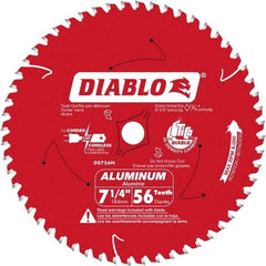 Freud - 7-1/4" Diam, 5/8" Arbor Hole Diam, 56 Tooth Wet & Dry Cut Saw Blade - Carbide-Tipped, Burr-Free Action, Standard Round Arbor - Benchmark Tooling