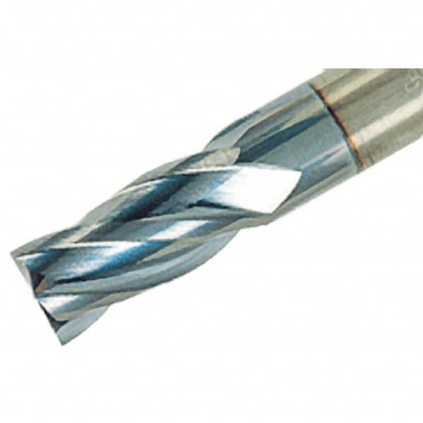 Iscar - 3/8", 3/4" LOC, 3/8" Shank Diam, 3" OAL, 4 Flute, Solid Carbide Square End Mill - Single End, TiAlN Finish, Spiral Flute, 38° Helix, Right Hand Cut, Right Hand Flute - Benchmark Tooling