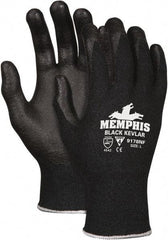 MCR Safety - Size L (9), ANSI Cut Lvl 4, Abrasion Lvl 6, Nitrile Coated Kevlar Cut Resistant Gloves - 10.5" Long, Palm & Fingers Coated, Knit Wrist, Black, Paired - Benchmark Tooling