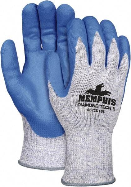 MCR Safety - Size XL (10), ANSI Cut Lvl 5, Nitrile Coated Synthetic Leather Cut Resistant Gloves - 10" Long, Palm & Fingertips Coated, Slip-On Cuff, Blue, Paired - Benchmark Tooling