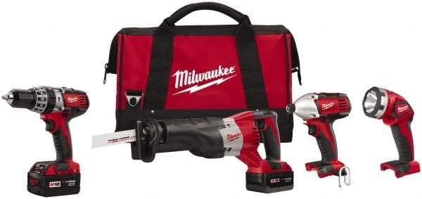 Milwaukee Tool - 18 Volt Cordless Tool Combination Kit - Includes 1/2" Hammer Drill, 1/4" Hex Impact Driver & Sawzall Reciprocating Saw, Lithium-Ion Battery Included - Benchmark Tooling